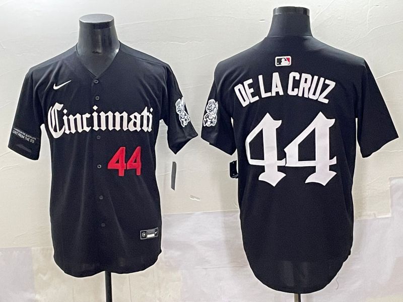 Men 2025 Cincinnati Reds #44 Delacruz Black Five generations Joint Name Nike MLB Jersey style 3